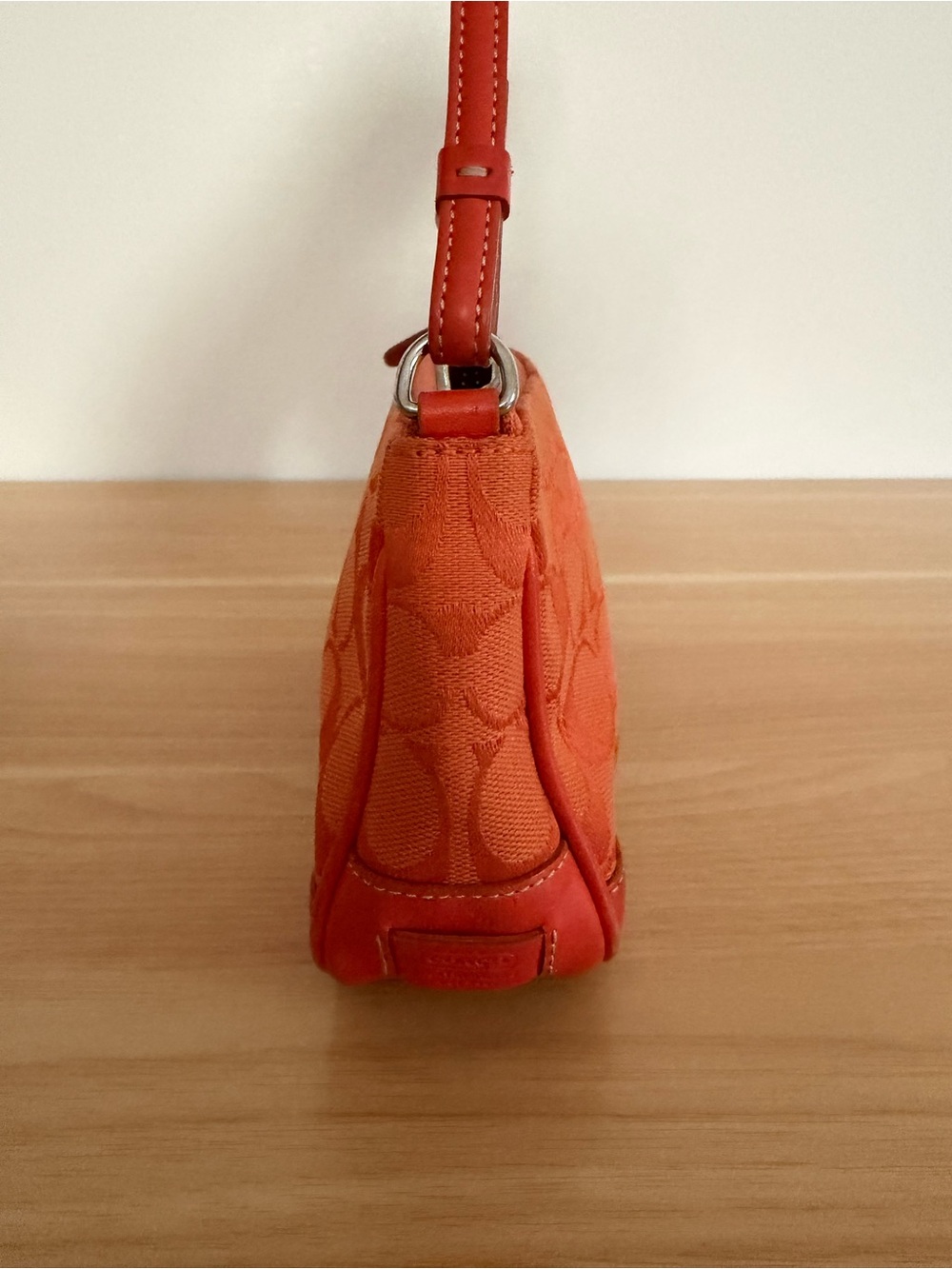 Coach Orange Signature Jacquard Shoulder Bag with Leather Trim - Picture 14 of 14